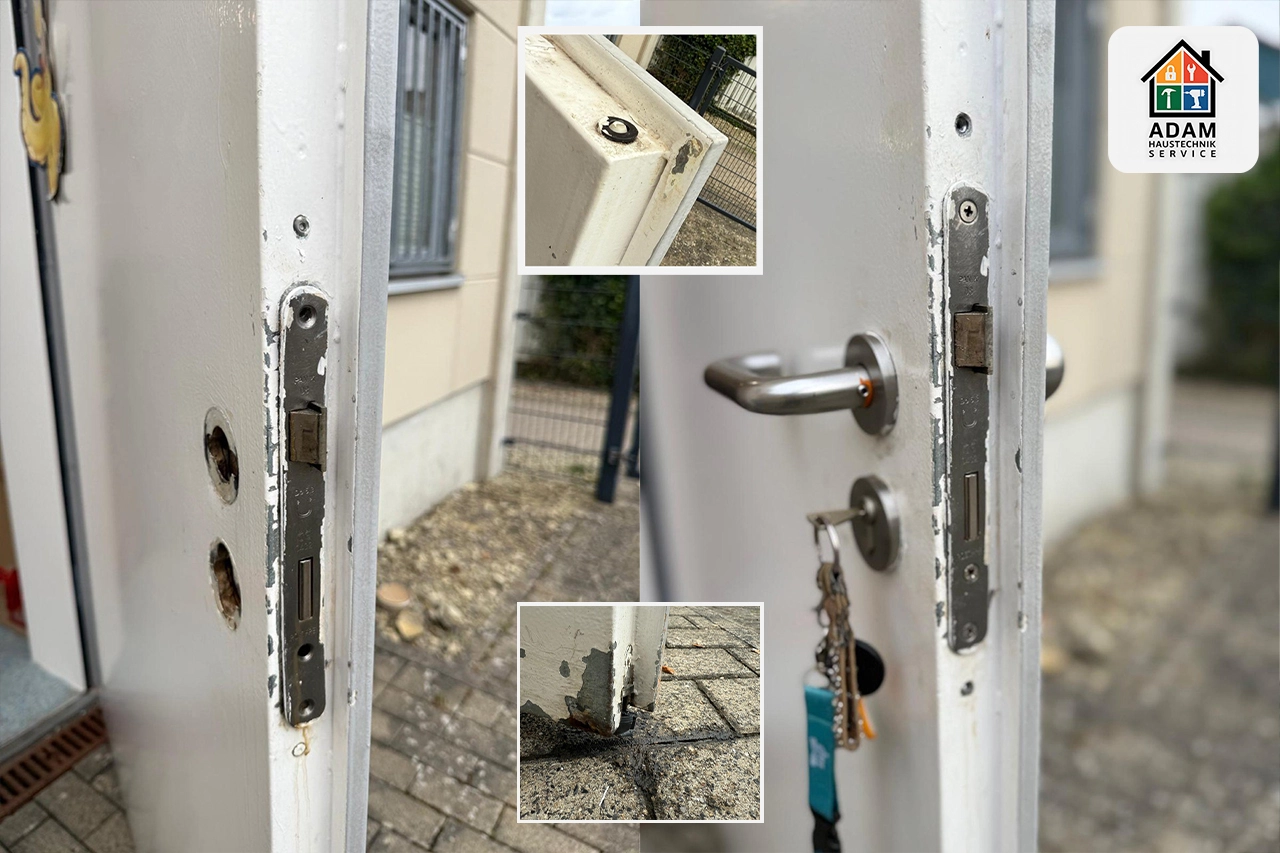 Adam Haustechnik Schlüsseldienst – fachgerecht ausgetauschtes Mehrfachverriegelungsschloss an einer Haustür